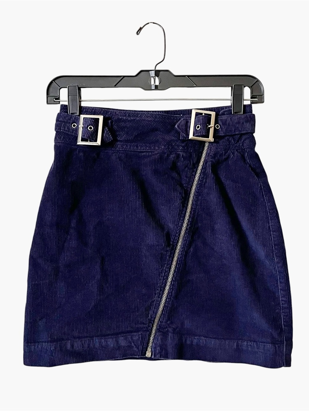 Urban Outfitters Corduroy Mini Skirt Women's Size S Navy Blue Buckles Zipper Y2K
